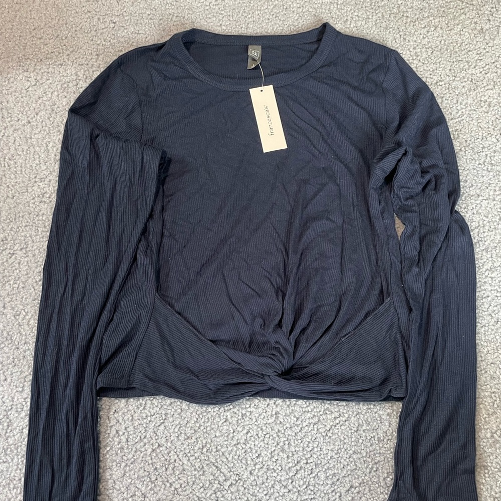 ALYA Navy Twist Front Sweater Large